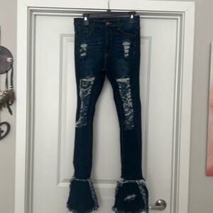 Fashion Nova Fray What You Mean Flare Dark Blue Jeans